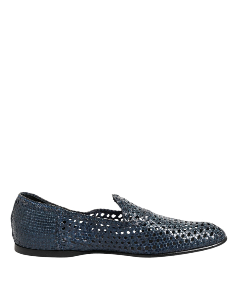 Dolce & Gabbana Blue Woven Leather Slip On Loafers Shoes