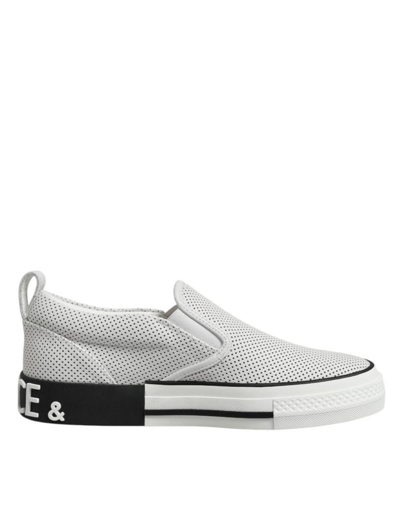 Dolce & Gabbana White Dotted Leather Slip On Men Sneakers Shoes
