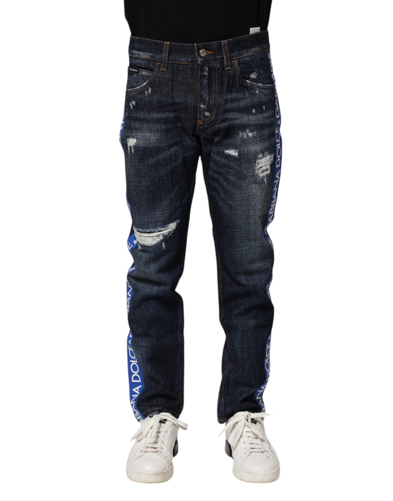 Dolce & Gabbana Dark Blue Tattered Skinny Denim Jeans