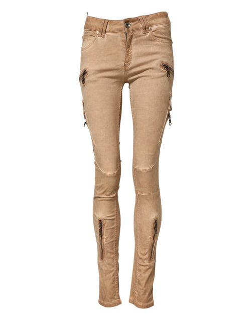 PLEIN SUD Brown Cotton Mid Waist Skinny Denim Jeans - ClickThatClicks 