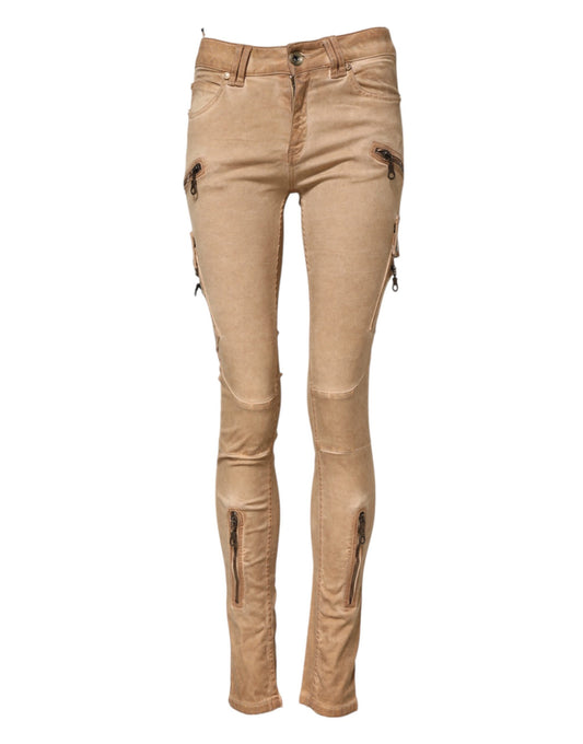 PLEIN SUD Brown Cotton Mid Waist Skinny Denim Jeans - ClickThatClicks 