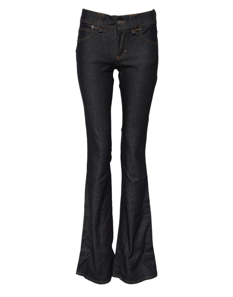 John Galliano Blue Mid Waist Cotton Wide Leg Denim Jeans