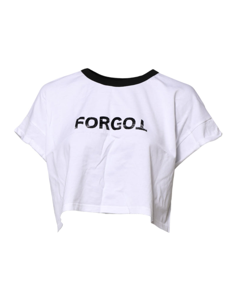Dolce & Gabbana White Graphic Print Crew Neck Cropped T-shirt