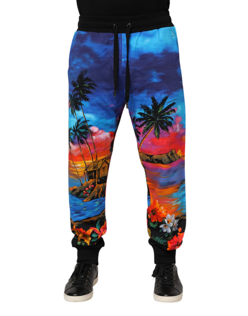 Dolce & Gabbana Blue Hawaiian Print Jogger Sweatpants Pants - ClickThatClicks 