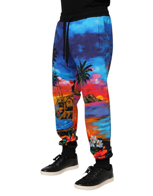 Dolce & Gabbana Blue Hawaiian Print Jogger Sweatpants Pants - ClickThatClicks 