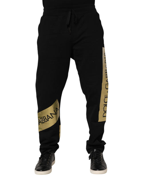 Dolce & Gabbana Black Cotton Logo Tape Men Jogger Pants - ClickThatClicks 
