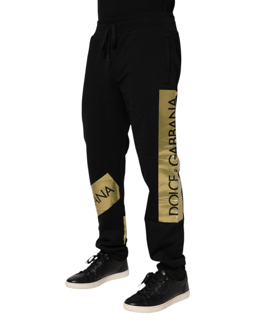 Dolce & Gabbana Black Cotton Logo Tape Men Jogger Pants - ClickThatClicks 