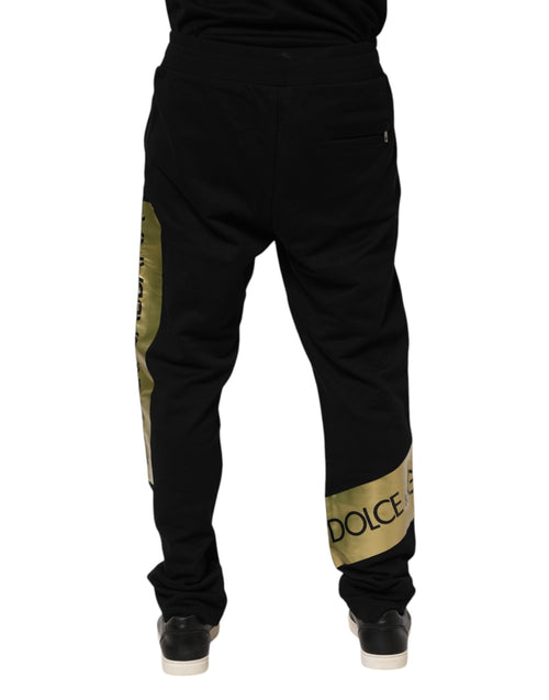 Dolce & Gabbana Black Cotton Logo Tape Men Jogger Pants - ClickThatClicks 