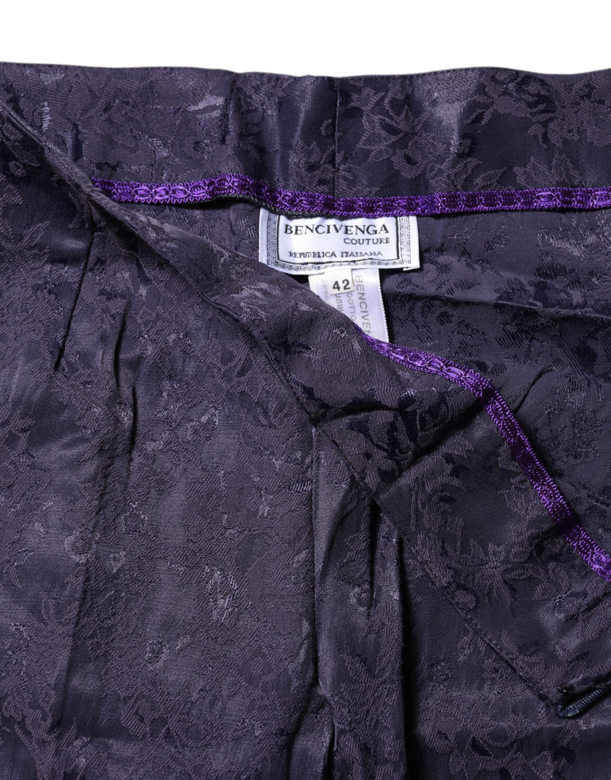BENCIVENGA Purple Jacquard High Waisted Pants - ClickThatClicks 