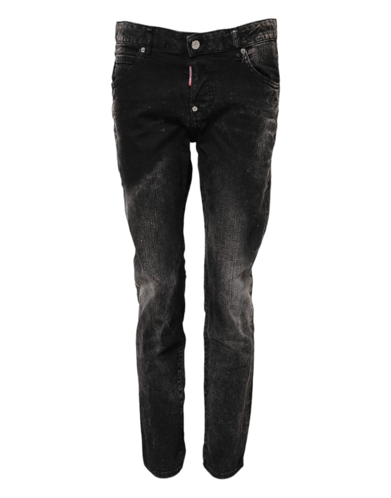 Dsquared² Black Washed Mid Waist Tapered Denim Jeans