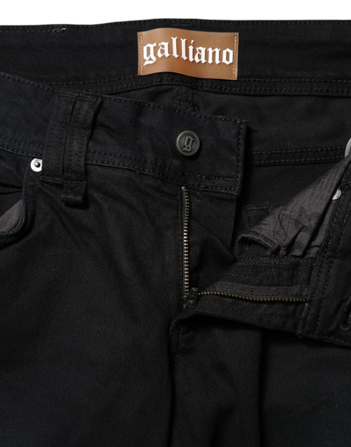 John Galliano Black Cotton Mid Waist Tapered Denim Jeans - ClickThatClicks 