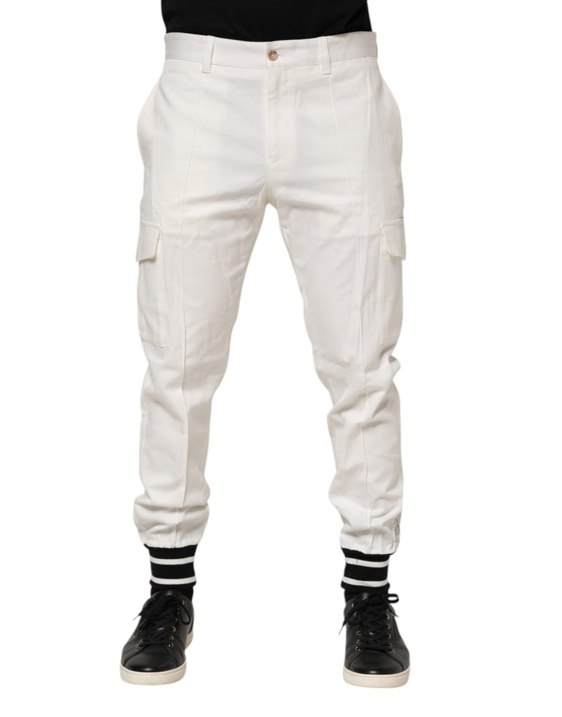 Dolce & Gabbana White Cotton Jogger Cargo Skinny Men Pants