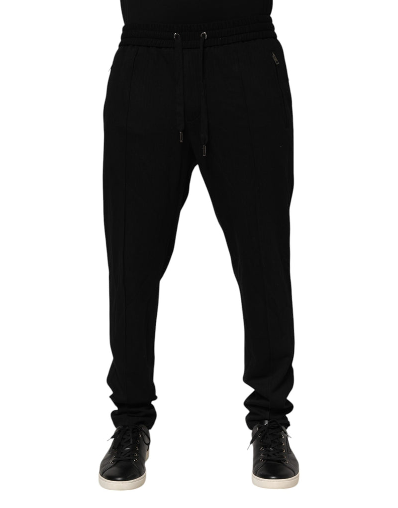 Dolce & Gabbana Black Viscose Skinny Logo Men Jogger Pants
