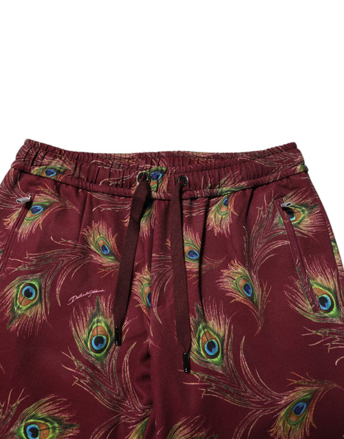 Dolce & Gabbana Burgundy Peacock Feather Print Jogger Pants - ClickThatClicks 
