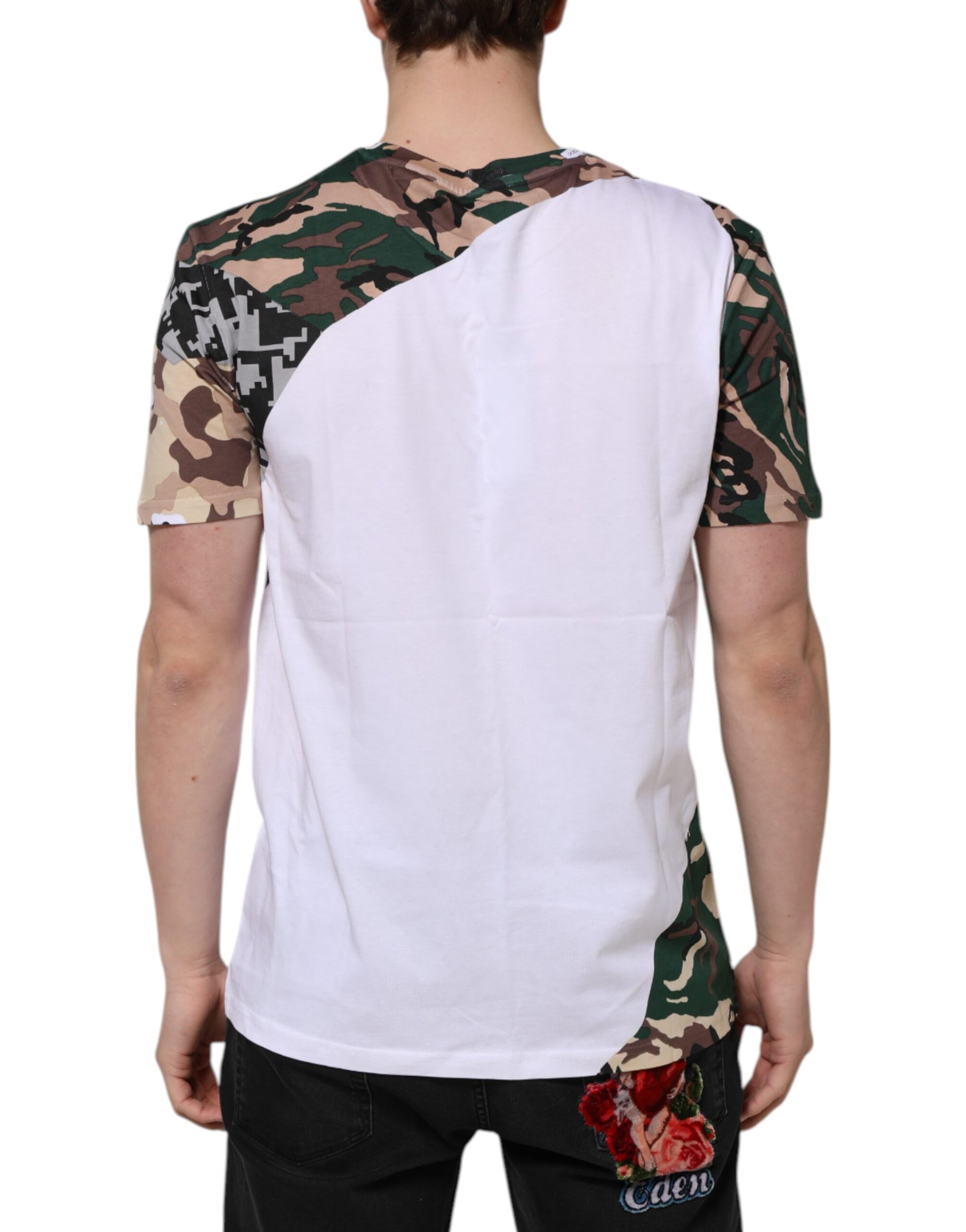 Dolce & Gabbana White Camouflage Cotton Men Crew Neck T-shirt - ClickThatClicks 