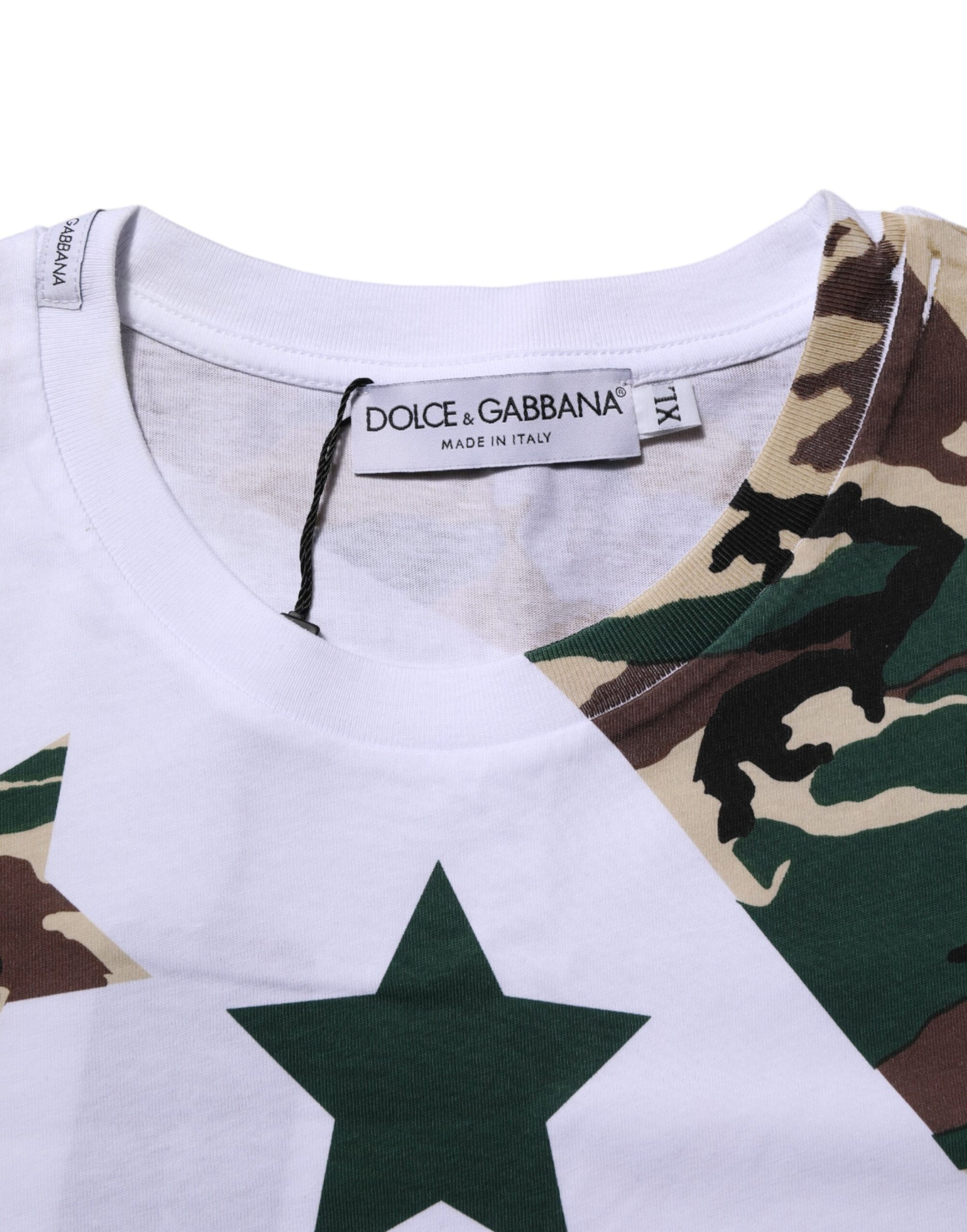 Dolce & Gabbana White Camouflage Cotton Men Crew Neck T-shirt - ClickThatClicks 