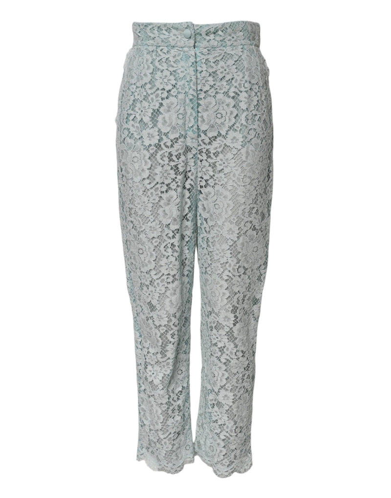 Dolce & Gabbana Mint Green Cotton Floral Lace Trousers Pants