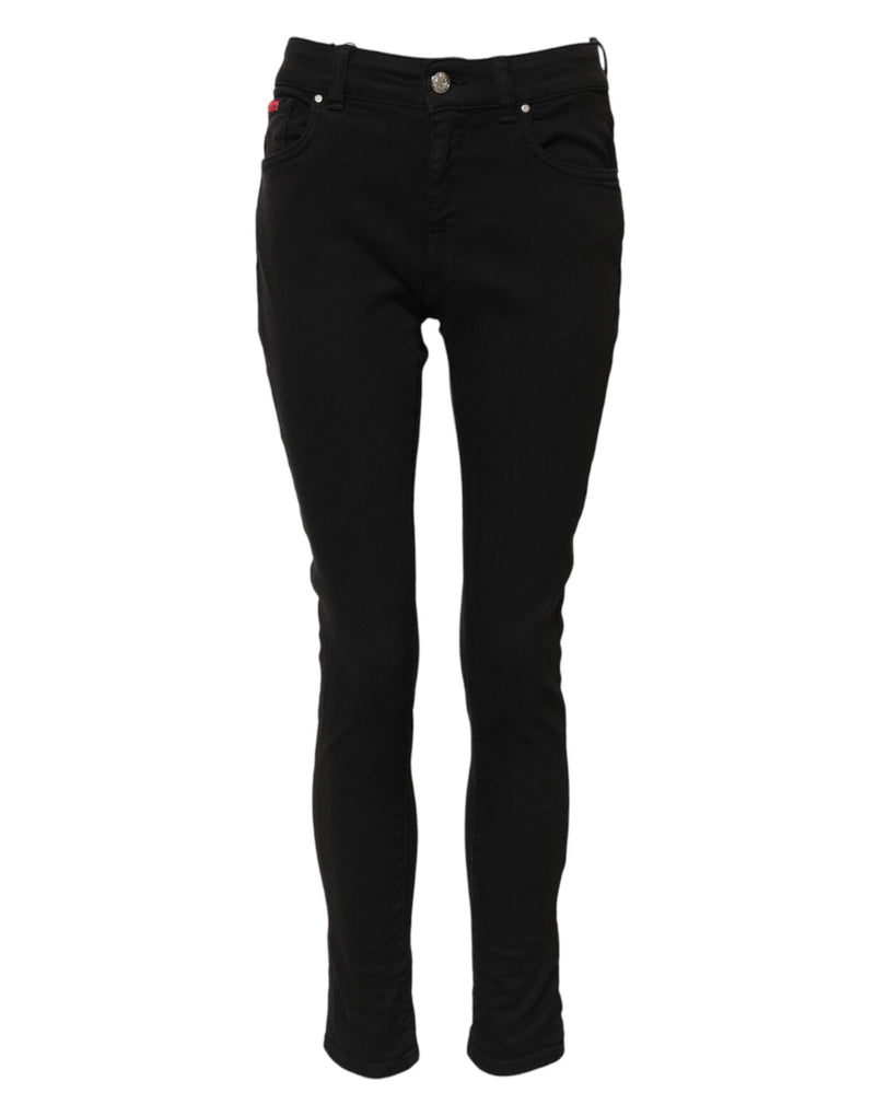 Dolce & Gabbana Black Cotton Logo Skinny Mid Waist Denim Jeans