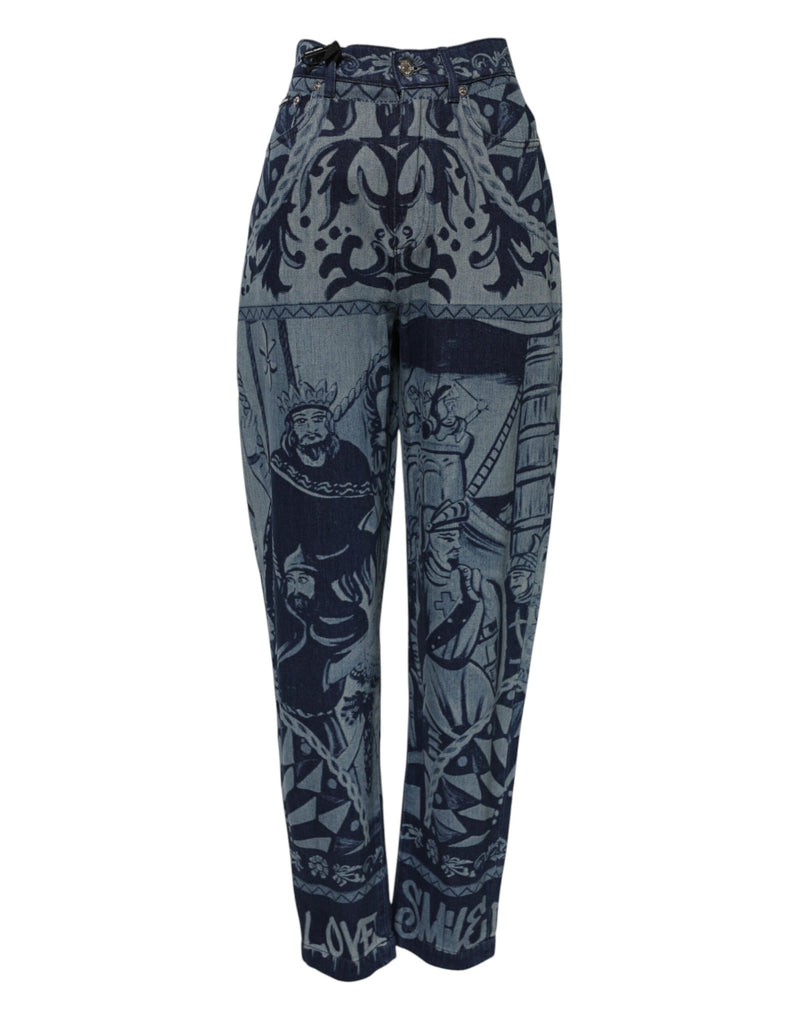 Dolce & Gabbana Blue Graphic Print Tapered Denim Jeans