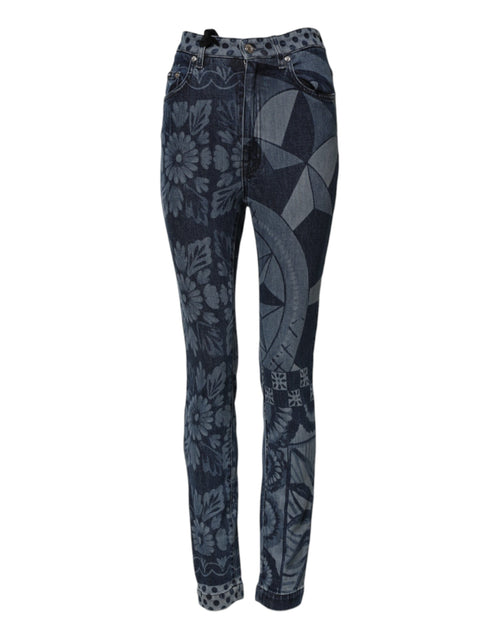 Dolce & Gabbana Blue Graphic Print Cotton Skinny Denim Jeans - ClickThatClicks 