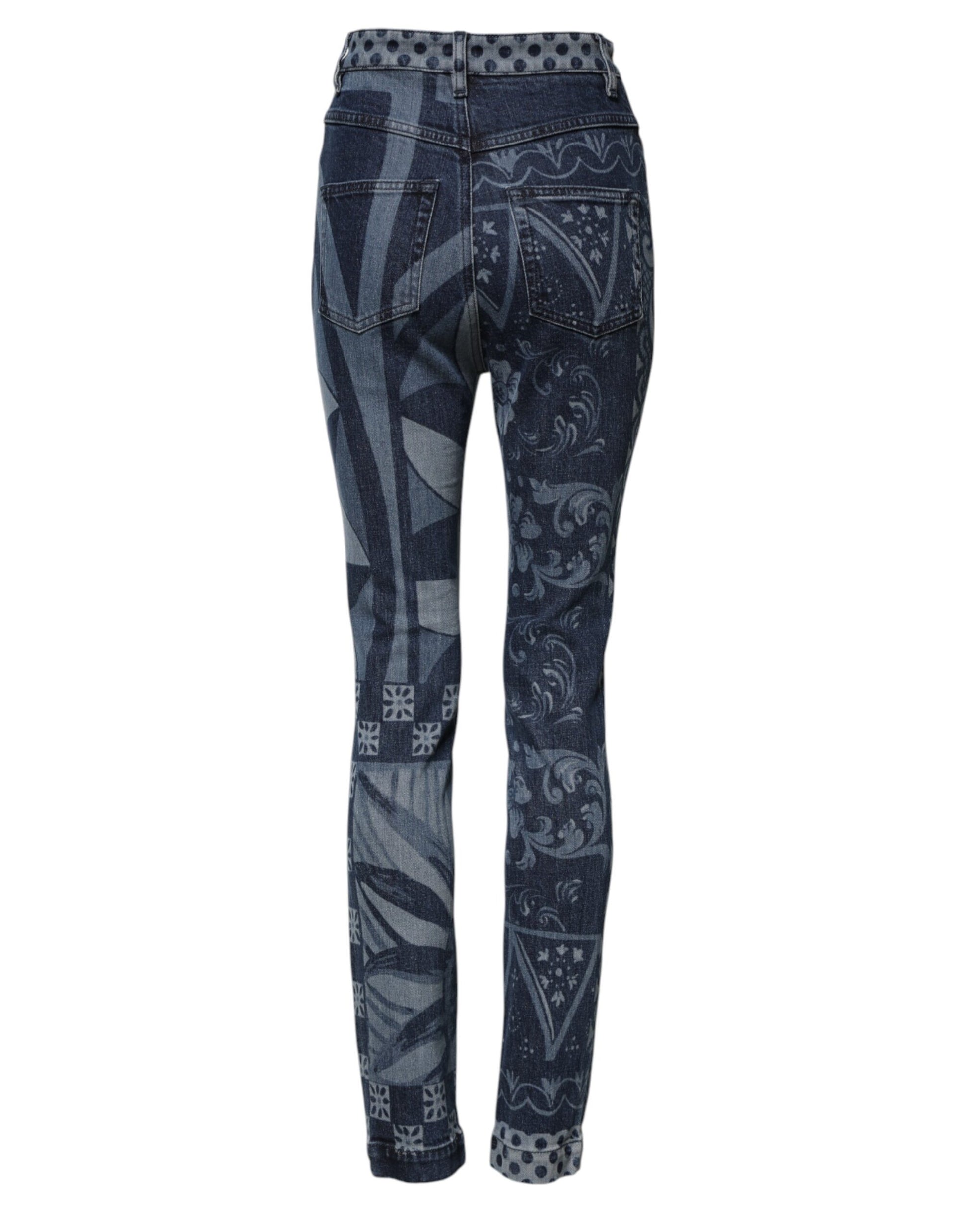 Dolce & Gabbana Blue Graphic Print Cotton Skinny Denim Jeans - ClickThatClicks 