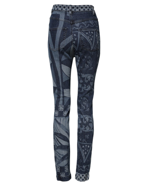 Dolce & Gabbana Blue Graphic Print Cotton Skinny Denim Jeans - ClickThatClicks 