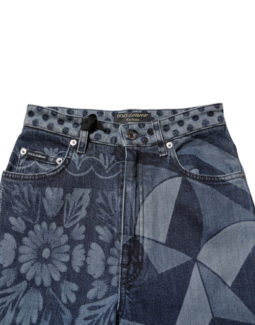 Dolce & Gabbana Blue Graphic Print Cotton Skinny Denim Jeans - ClickThatClicks 