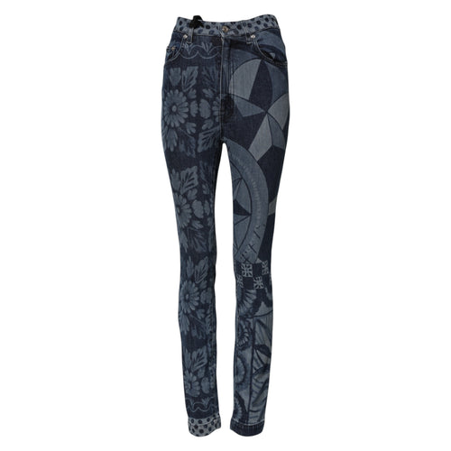 Dolce & Gabbana Blue Graphic Print Cotton Skinny Denim Jeans - ClickThatClicks 