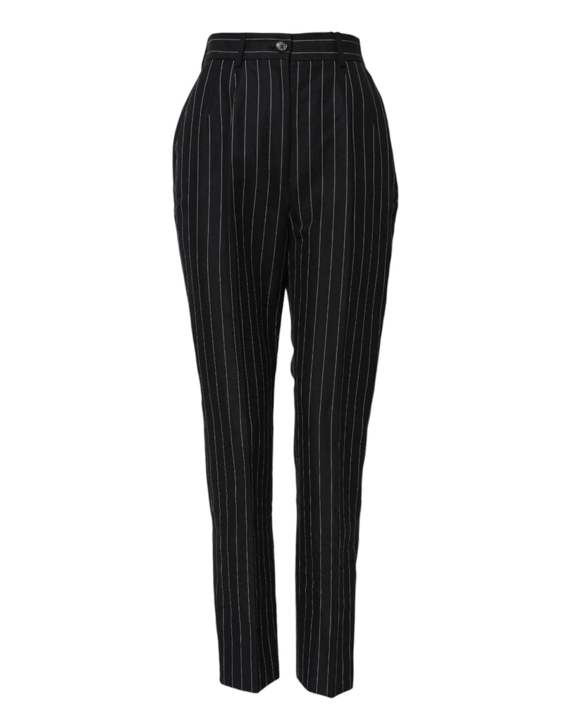 Dolce & Gabbana Black Stripes High Waist Tapered Pants