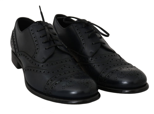 Dolce & Gabbana Dark Blue Leather Wingtip Oxford Dress Shoes - ClickThatClicks 