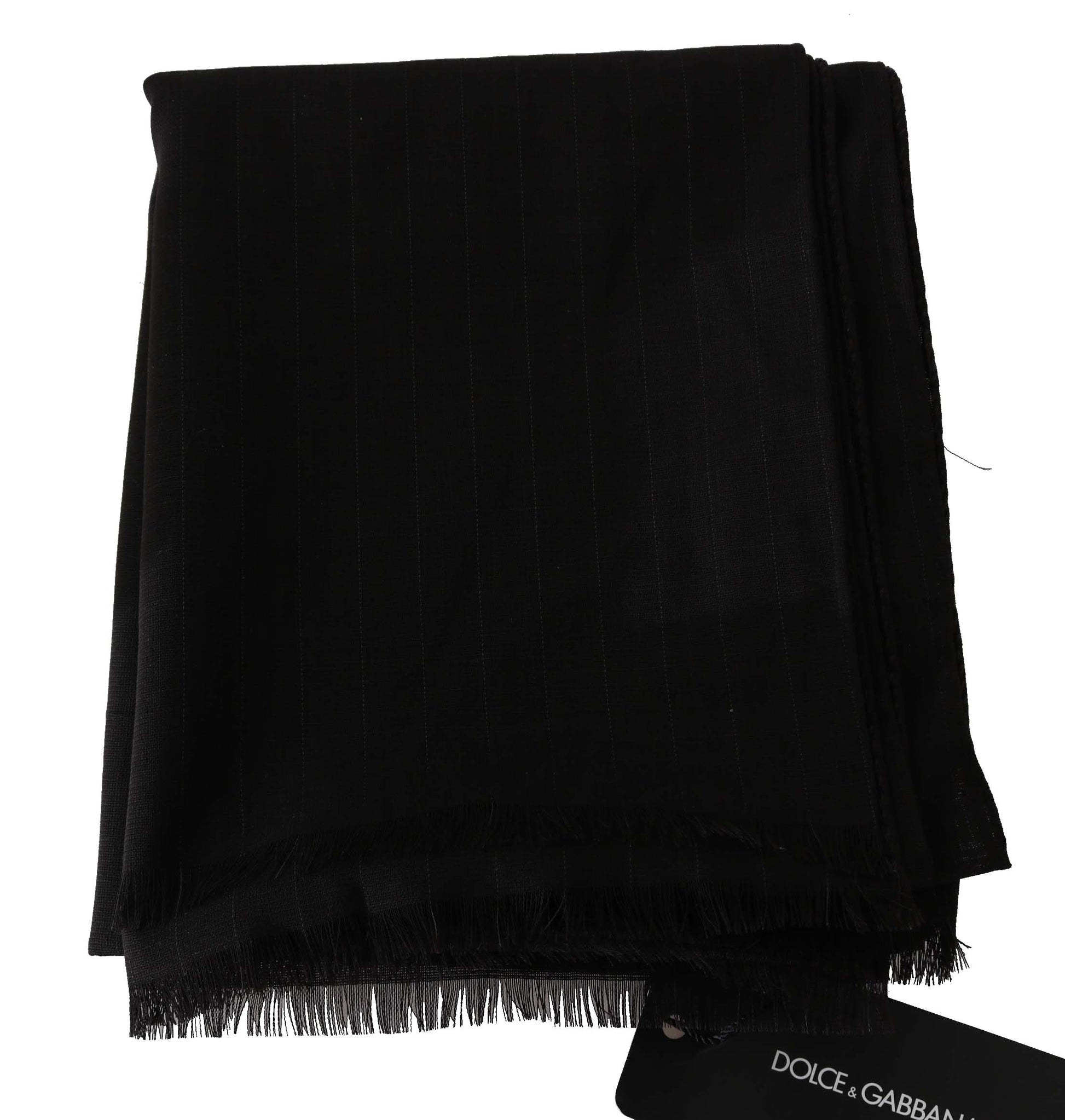 Dolce & Gabbana Dark Gray Virgin Wool Striped Pattern Wrap Scarf - ClickThatClicks 