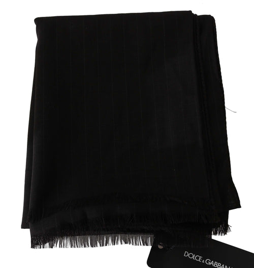 Dolce & Gabbana Dark Gray Virgin Wool Striped Pattern Wrap Scarf - ClickThatClicks 