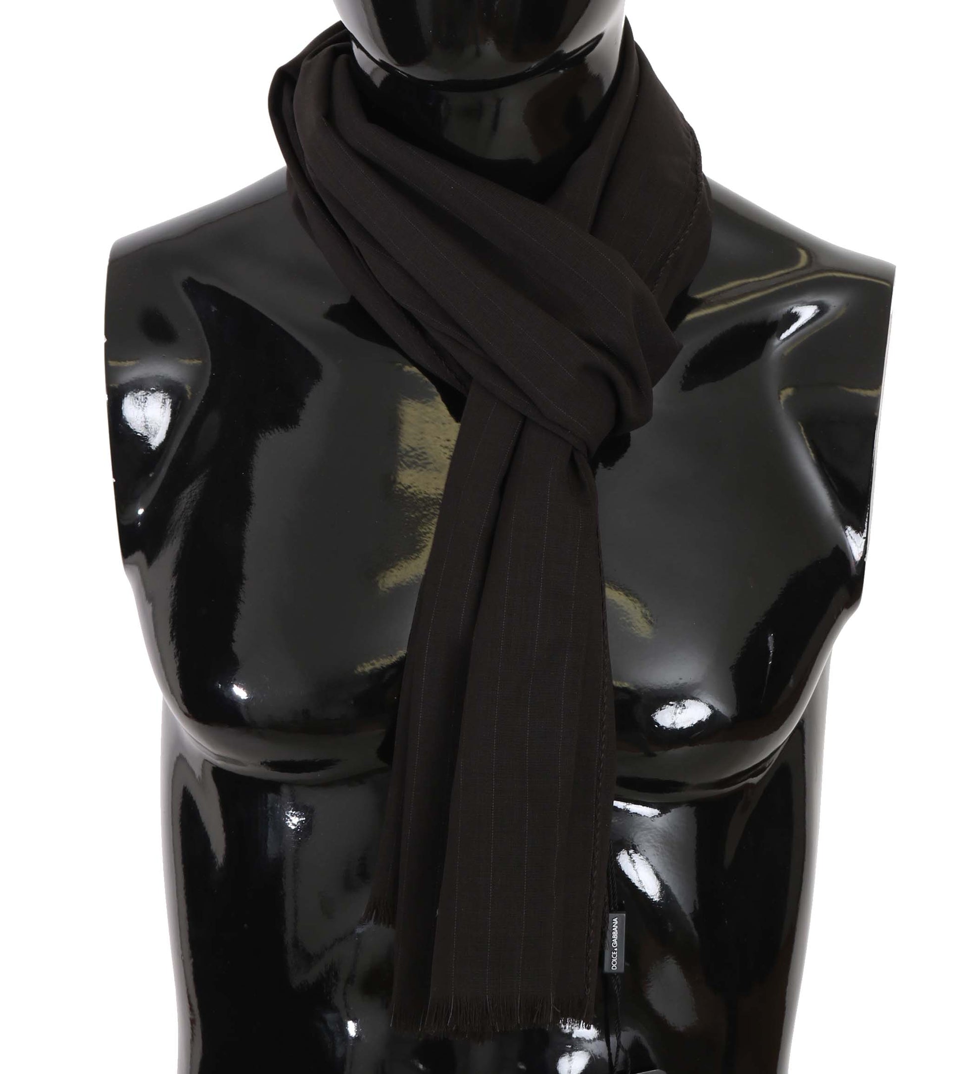 Dolce & Gabbana Dark Gray Virgin Wool Striped Pattern Wrap Scarf - ClickThatClicks 
