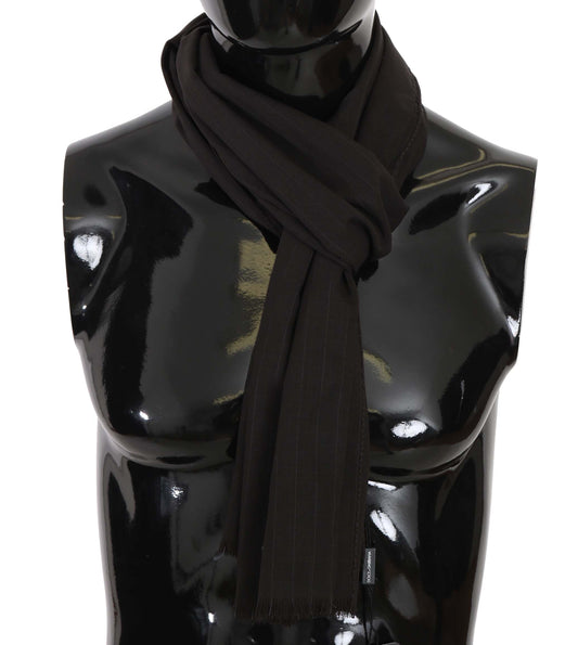 Dolce & Gabbana Dark Gray Virgin Wool Striped Pattern Wrap Scarf - ClickThatClicks 