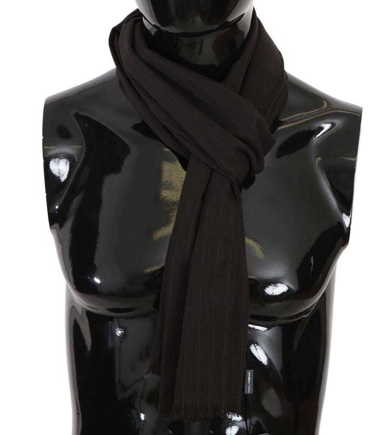 Dolce & Gabbana Dark Gray Virgin Wool Striped Pattern Wrap Scarf