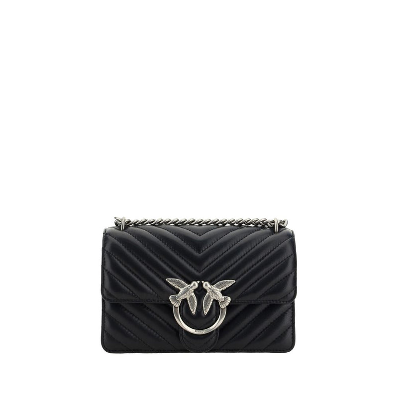 PINKO Black Calf Leather Bos Taurus Shoulder Bag