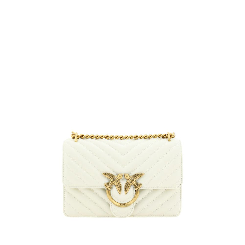 PINKO White Calf Leather Bos Taurus Shoulder Bag