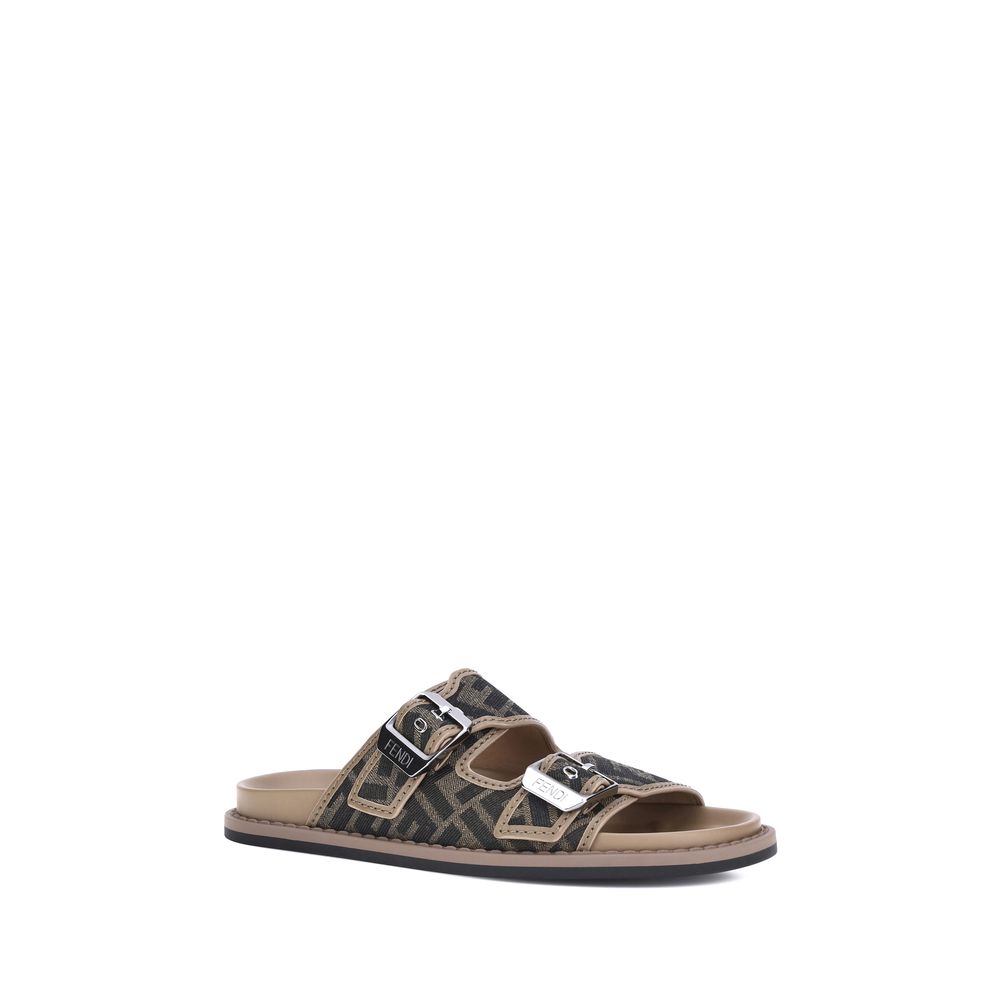 Fendi Brown Calf Leather Bos Taurus Flat Sandals - ClickThatClicks 