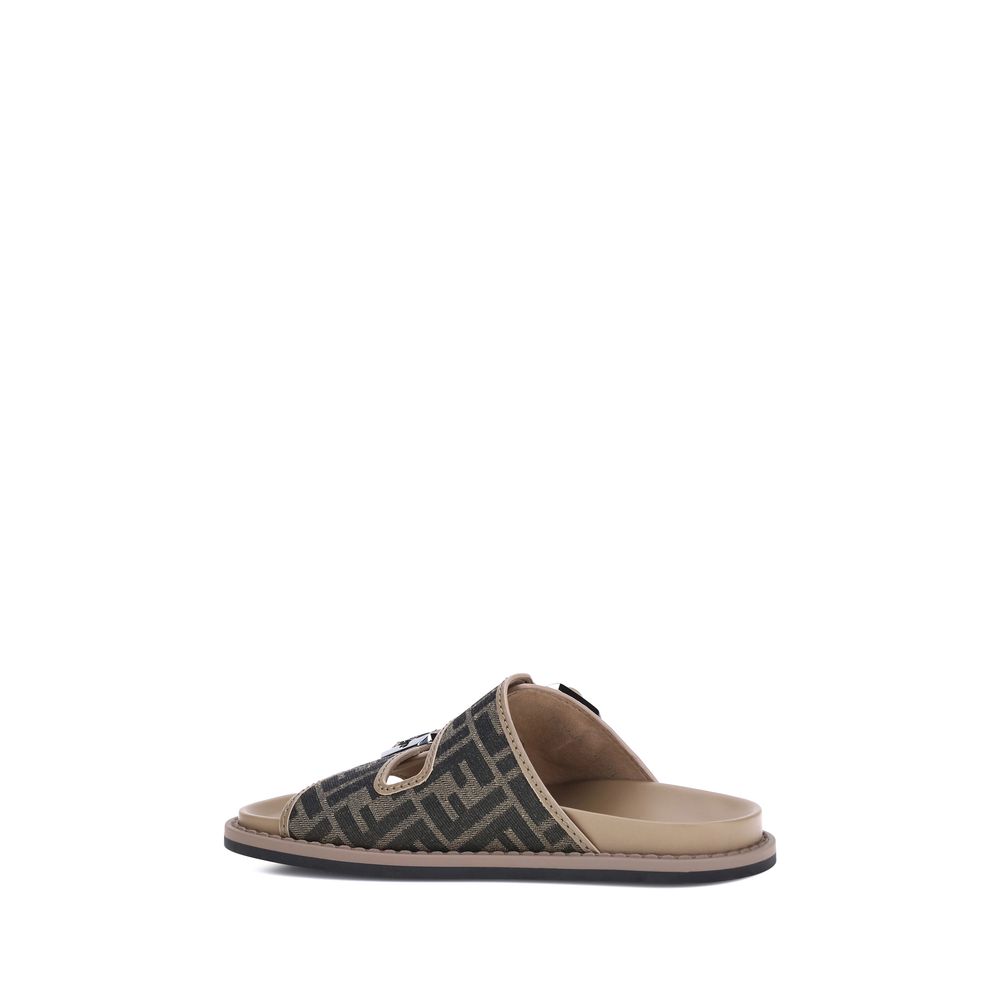 Fendi Brown Calf Leather Bos Taurus Flat Sandals - ClickThatClicks 