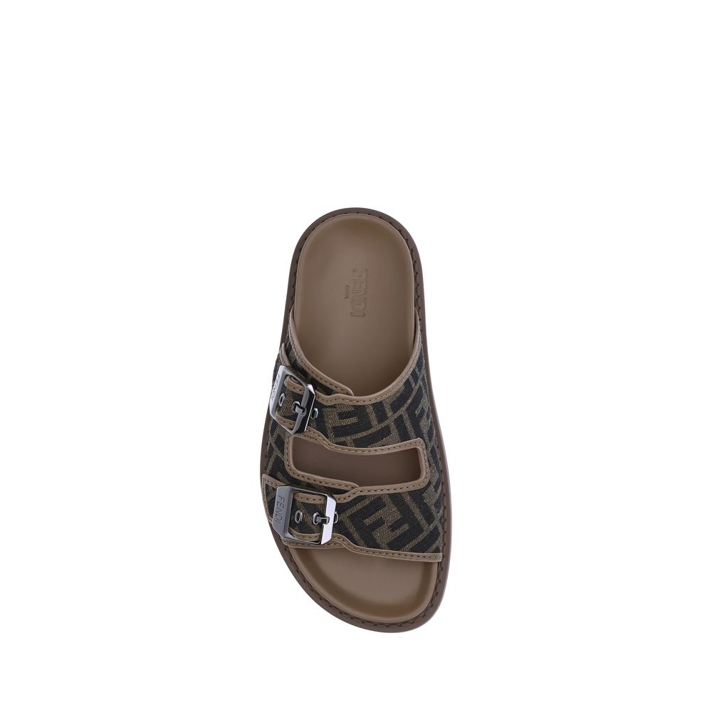 Fendi Brown Calf Leather Bos Taurus Flat Sandals - ClickThatClicks 