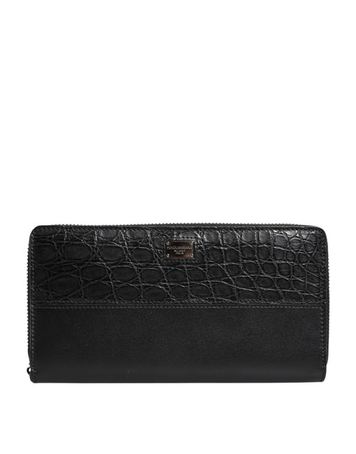 Dolce & Gabbana Black Leather Logo Plaque Zip Around Continental Wallet - ClickThatClicks 