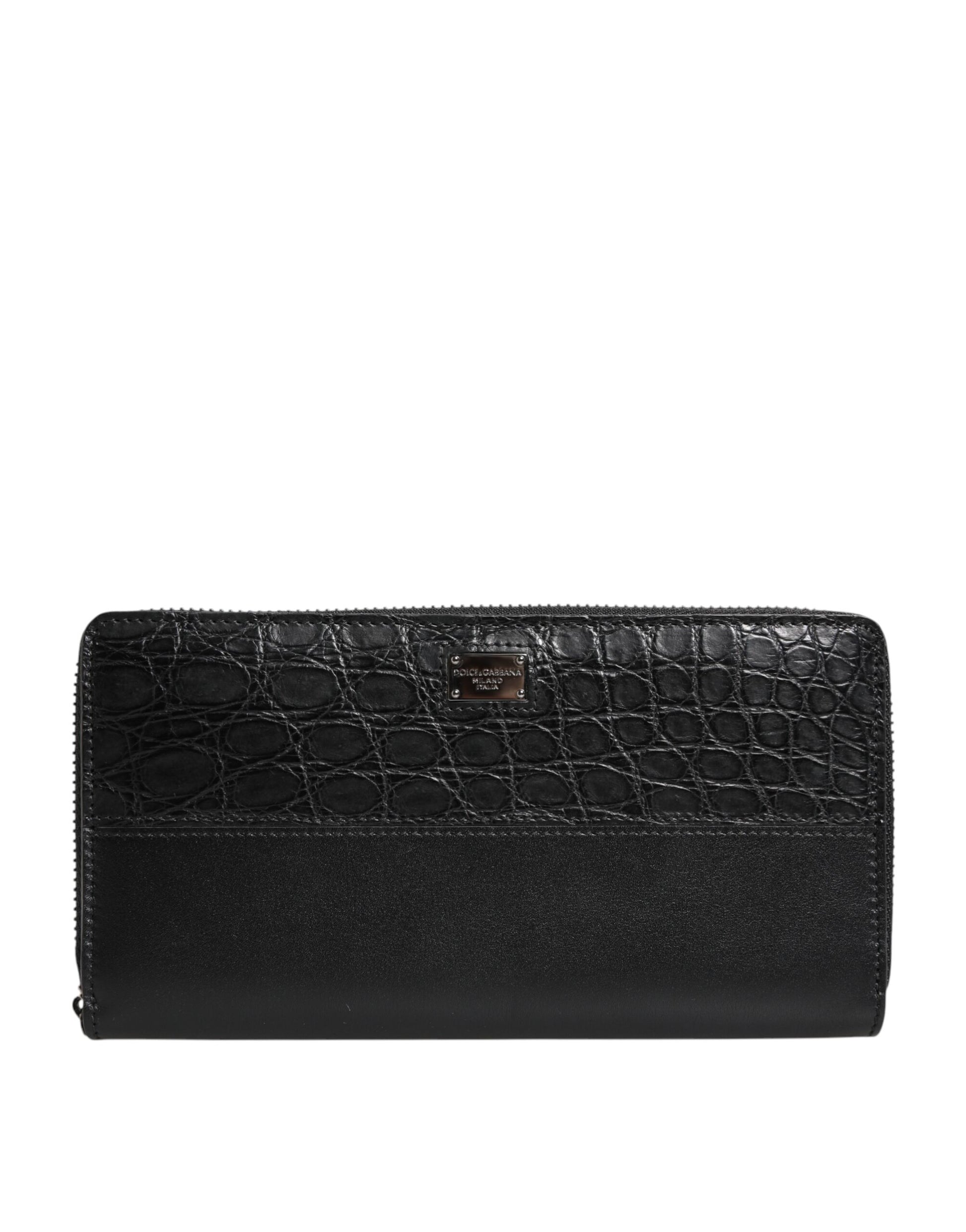 Dolce & Gabbana Black Leather Logo Plaque Zip Around Continental Wallet - ClickThatClicks 