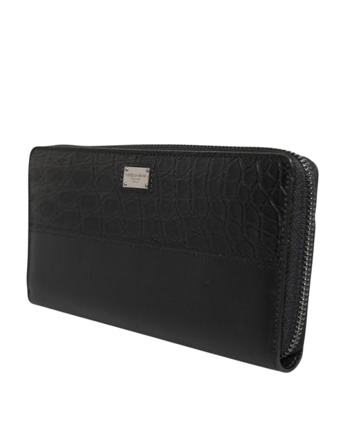 Dolce & Gabbana Black Leather Logo Plaque Zip Around Continental Wallet - ClickThatClicks 