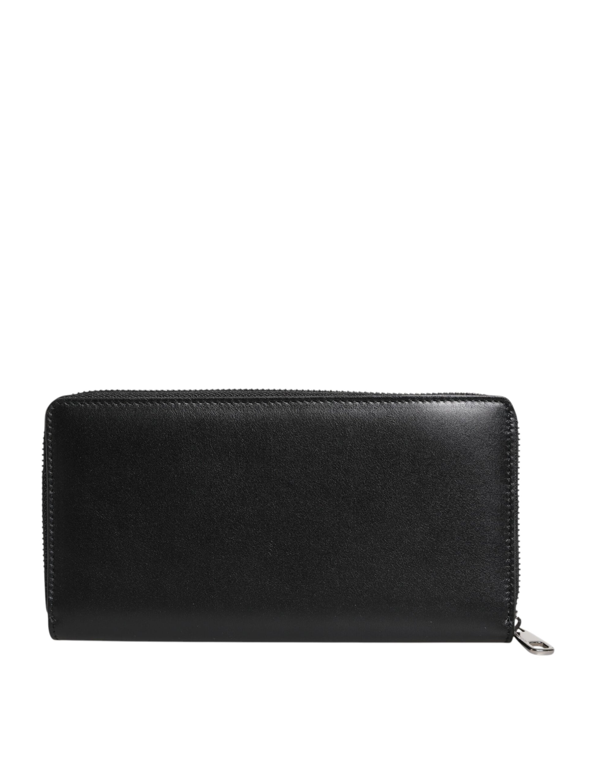 Dolce & Gabbana Black Leather Logo Plaque Zip Around Continental Wallet - ClickThatClicks 