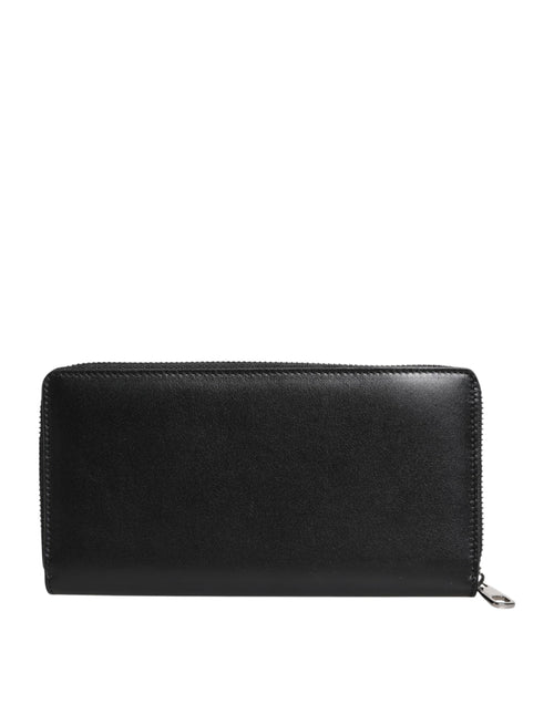 Dolce & Gabbana Black Leather Logo Plaque Zip Around Continental Wallet - ClickThatClicks 