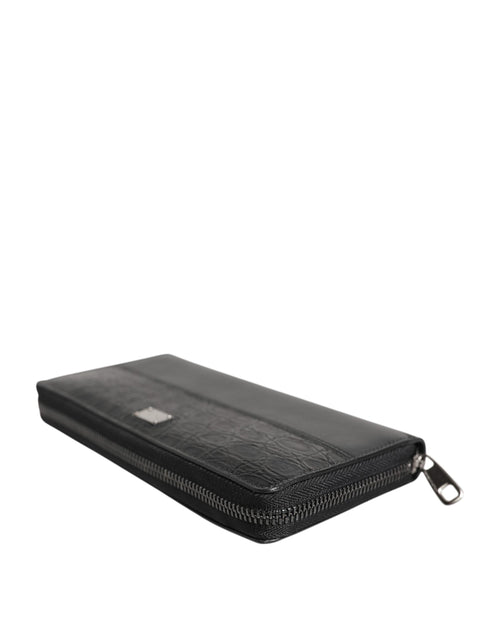Dolce & Gabbana Black Leather Logo Plaque Zip Around Continental Wallet - ClickThatClicks 