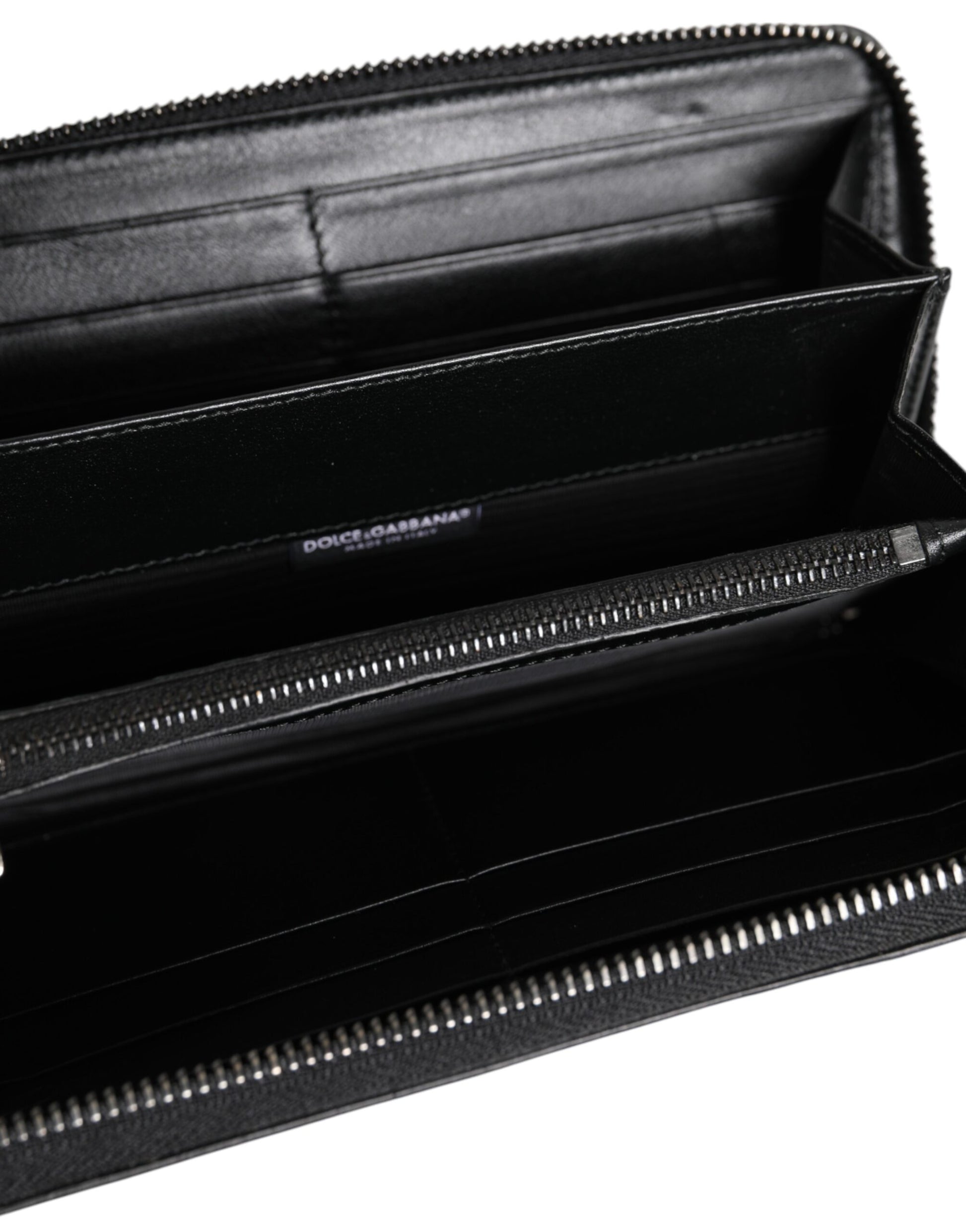 Dolce & Gabbana Black Leather Logo Plaque Zip Around Continental Wallet - ClickThatClicks 