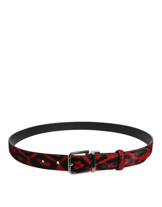 Dolce & Gabbana Black Red Leopard Silver Metal Buckle Belt - ClickThatClicks 