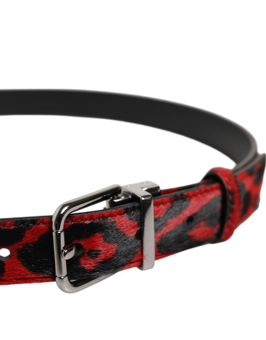 Dolce & Gabbana Black Red Leopard Silver Metal Buckle Belt - ClickThatClicks 