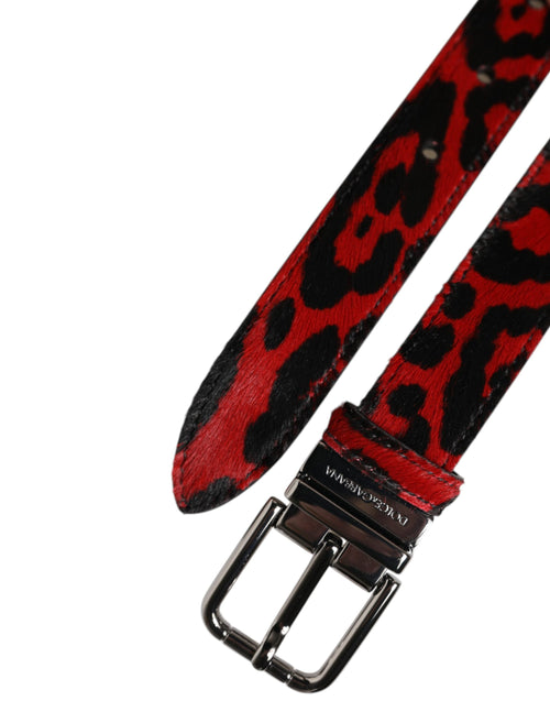 Dolce & Gabbana Black Red Leopard Silver Metal Buckle Belt - ClickThatClicks 